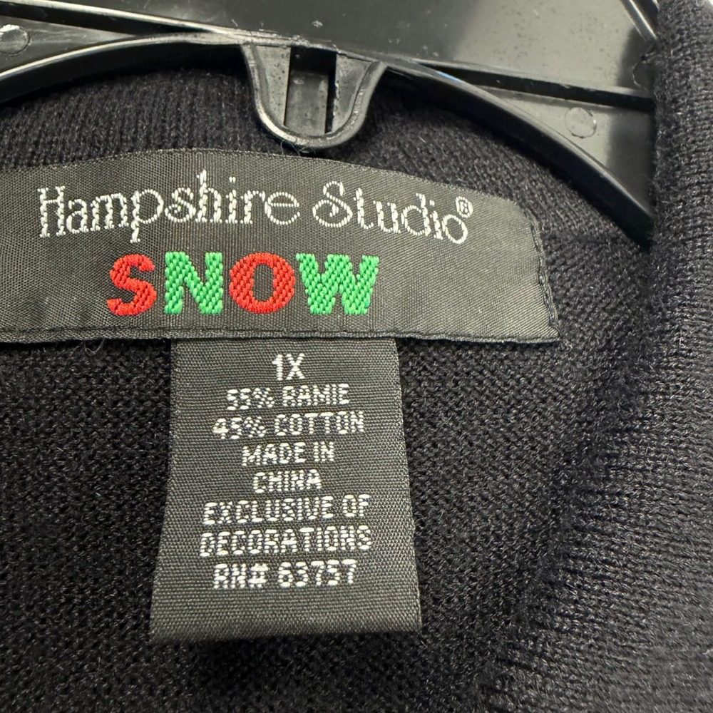 Hampshire Studio Snow Christmas Sweater Vest Womens 1X Black Zip Front Embroider - Picture 3 of 4